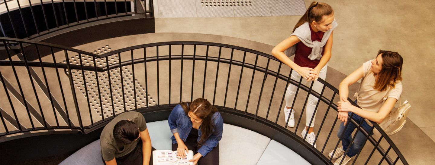 Campus inside students talking