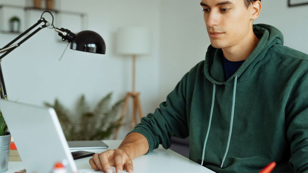 Male at home using computer