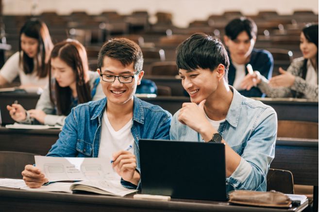 Men studying lecture hall