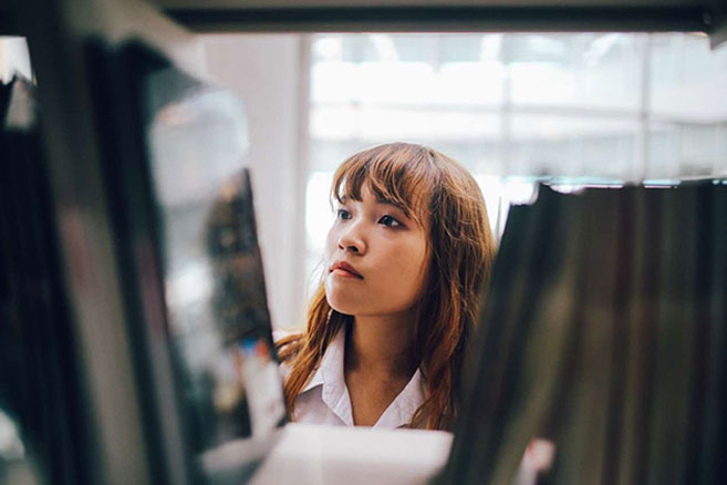 Student female library studying