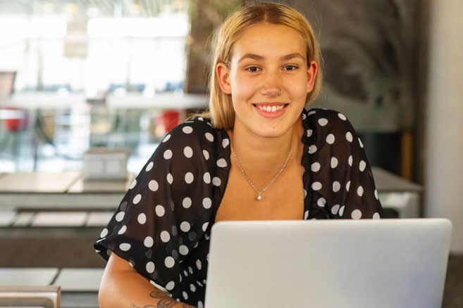 Student female studying laptop