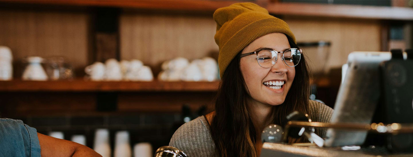 Student female working in cafe