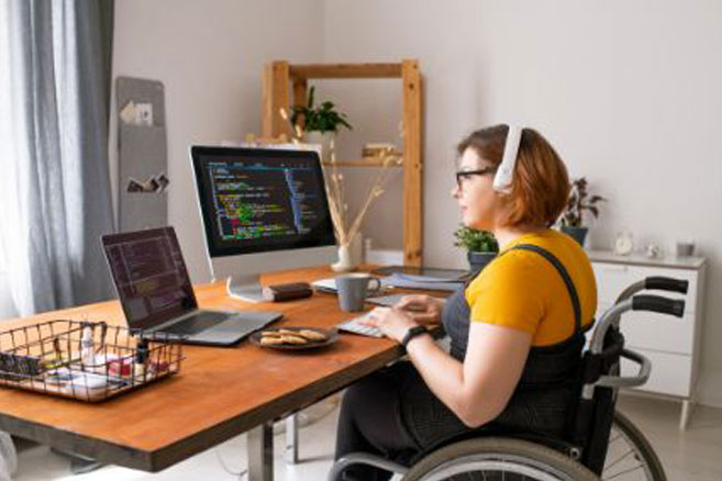 Student in wheelchair studying