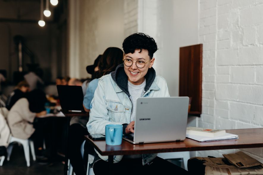 Student woman smiling studying working